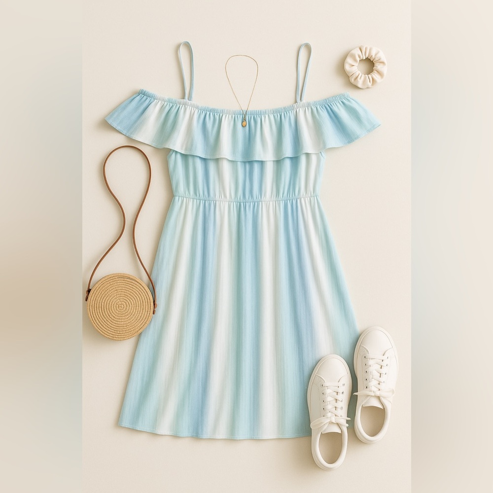 Polo by Ralph Lauren Light Blue Girls off the shoulder dress. Size 16.